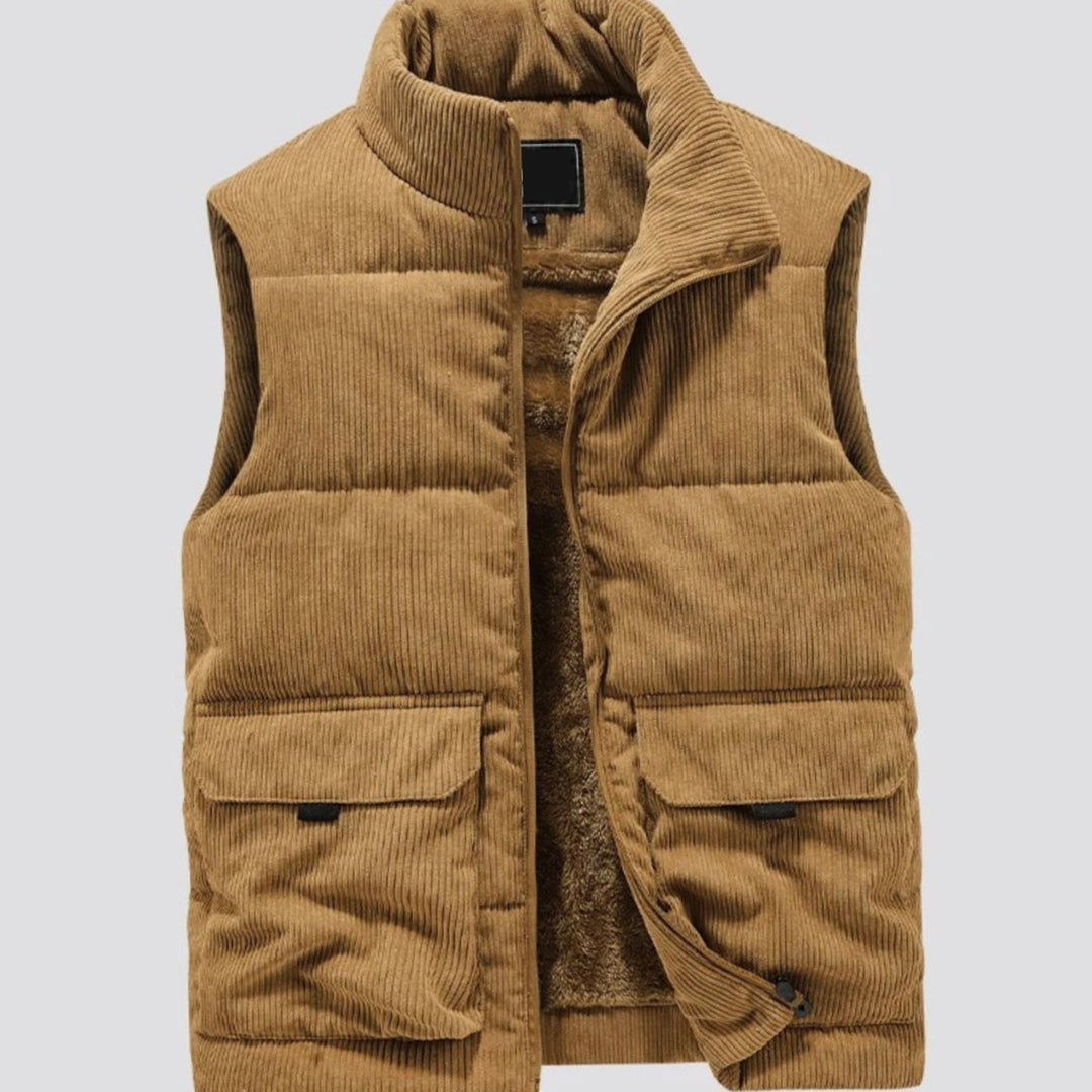 Heren Corduroy Gewatteerde Bodywarmer Fleece Gevoerd Wintervest - Khaki