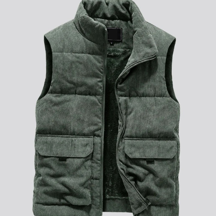 Heren Corduroy Gewatteerde Bodywarmer Fleece Gevoerd Wintervest - Groen