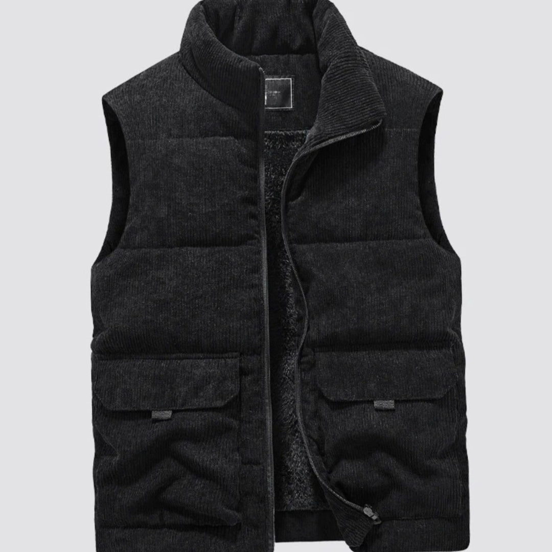 Heren Corduroy Gewatteerde Bodywarmer Fleece Gevoerd Wintervest - Zwart