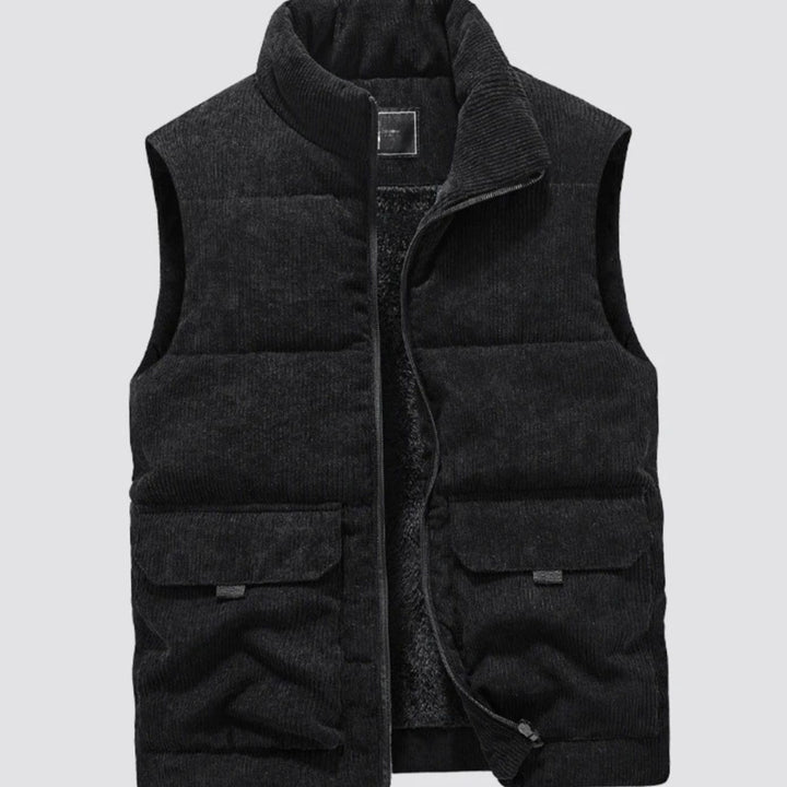 Heren Corduroy Gewatteerde Bodywarmer Fleece Gevoerd Wintervest - Zwart