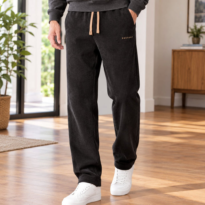 Heren Corduroy Relaxed-Fit Rechte Broek met Elastische Taille - Zwart