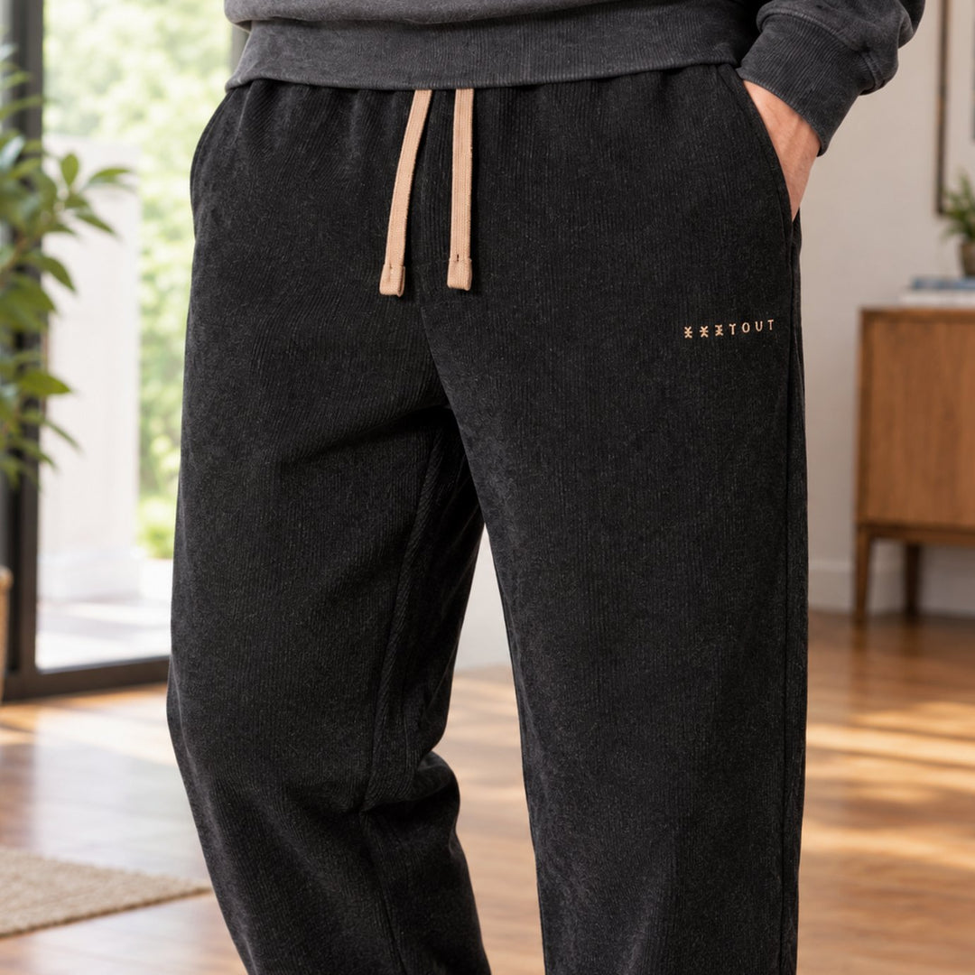 Heren Corduroy Relaxed-Fit Rechte Broek met Elastische Taille