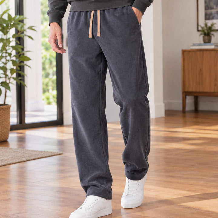 Heren Corduroy Relaxed-Fit Rechte Broek met Elastische Taille - Grijs