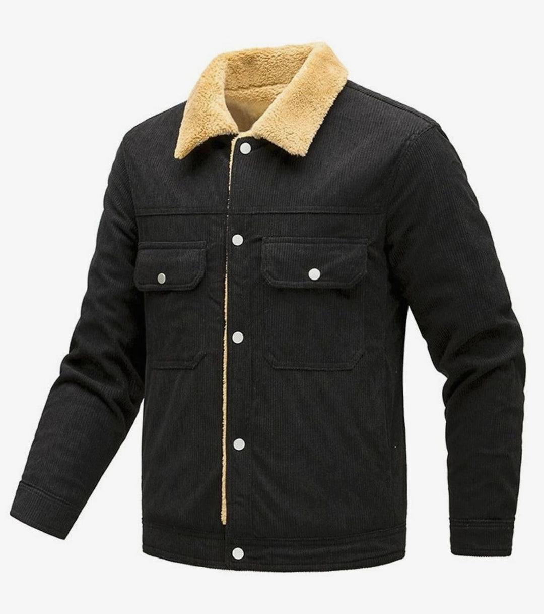 Heren Corduroy Sherpa-gevoerde Regular Fit Knoop Jasje met Zakken - Zwart