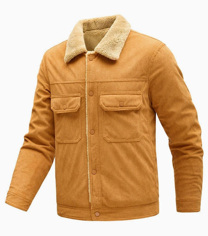 Heren Corduroy Sherpa-gevoerde Regular Fit Knoop Jasje met Zakken - Caramel