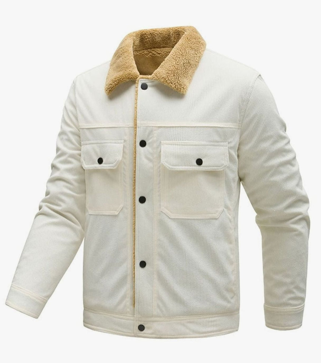 Heren Corduroy Sherpa-gevoerde Regular Fit Knoop Jasje met Zakken - Wit