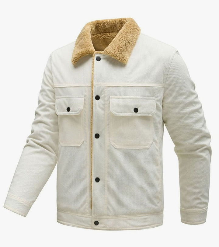 Heren Corduroy Sherpa-gevoerde Regular Fit Knoop Jasje met Zakken - Wit