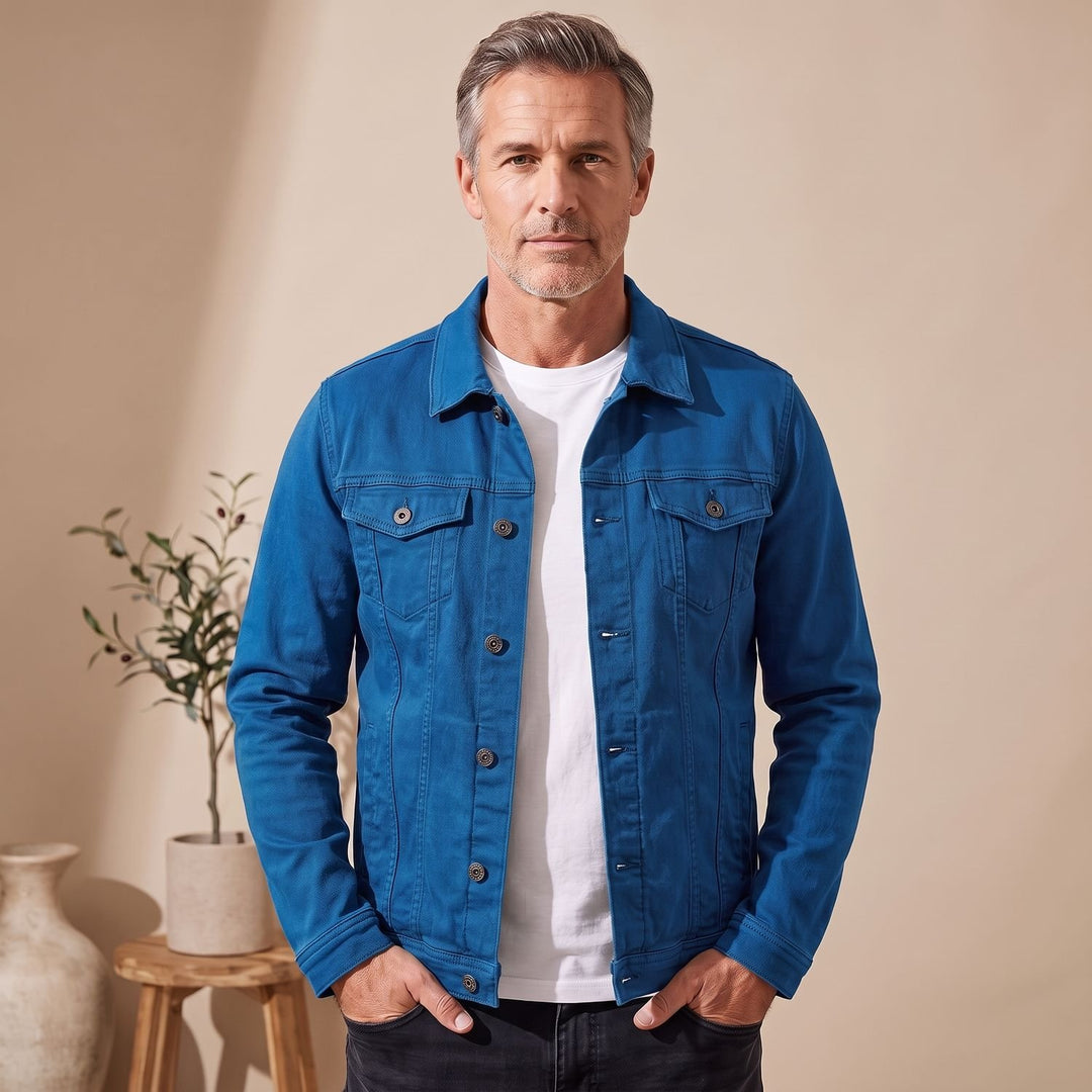 Heren Denim Trucker Jack met Knoopsluiting en Borstzakken - Blauw