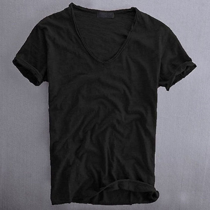 Heren Diepe V-hals Katoenen T-shirt met Korte Mouwen