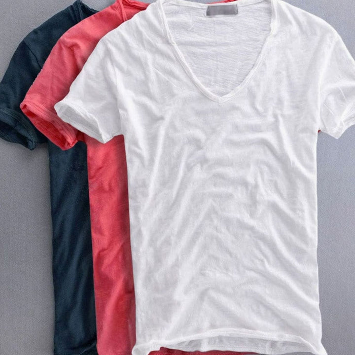 Heren Diepe V-hals Katoenen T-shirt met Korte Mouwen