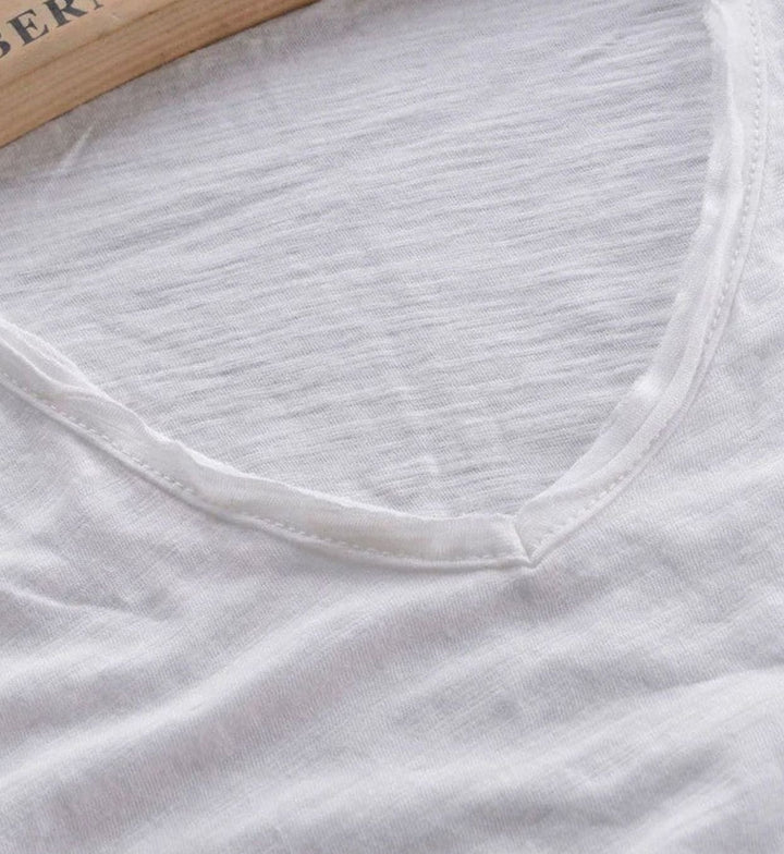 Heren Diepe V-hals Katoenen T-shirt met Korte Mouwen
