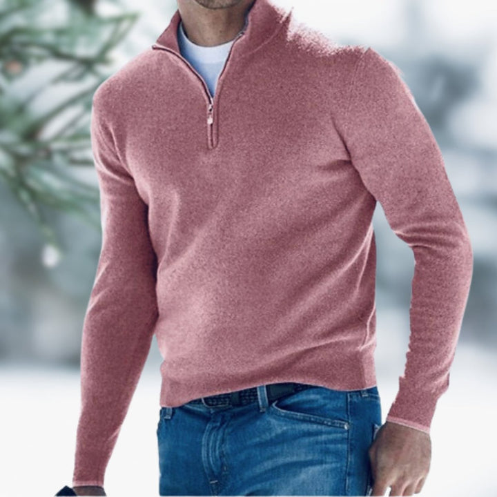 Heren Fijngebreide Quarter-Zip Mens Knit Sweater Pullover - Roze