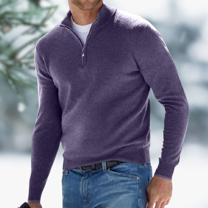 Heren Fijngebreide Quarter-Zip Mens Knit Sweater Pullover - Paars