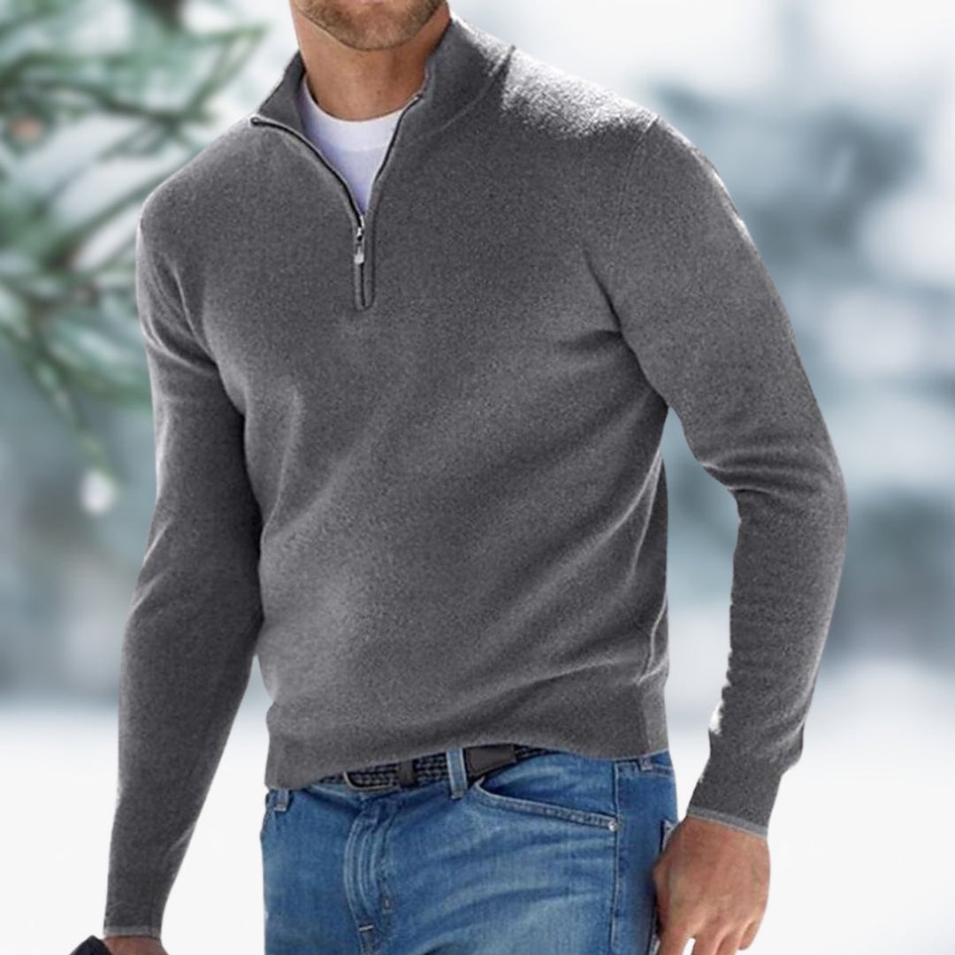 Heren Fijngebreide Quarter-Zip Mens Knit Sweater Pullover - Grijs