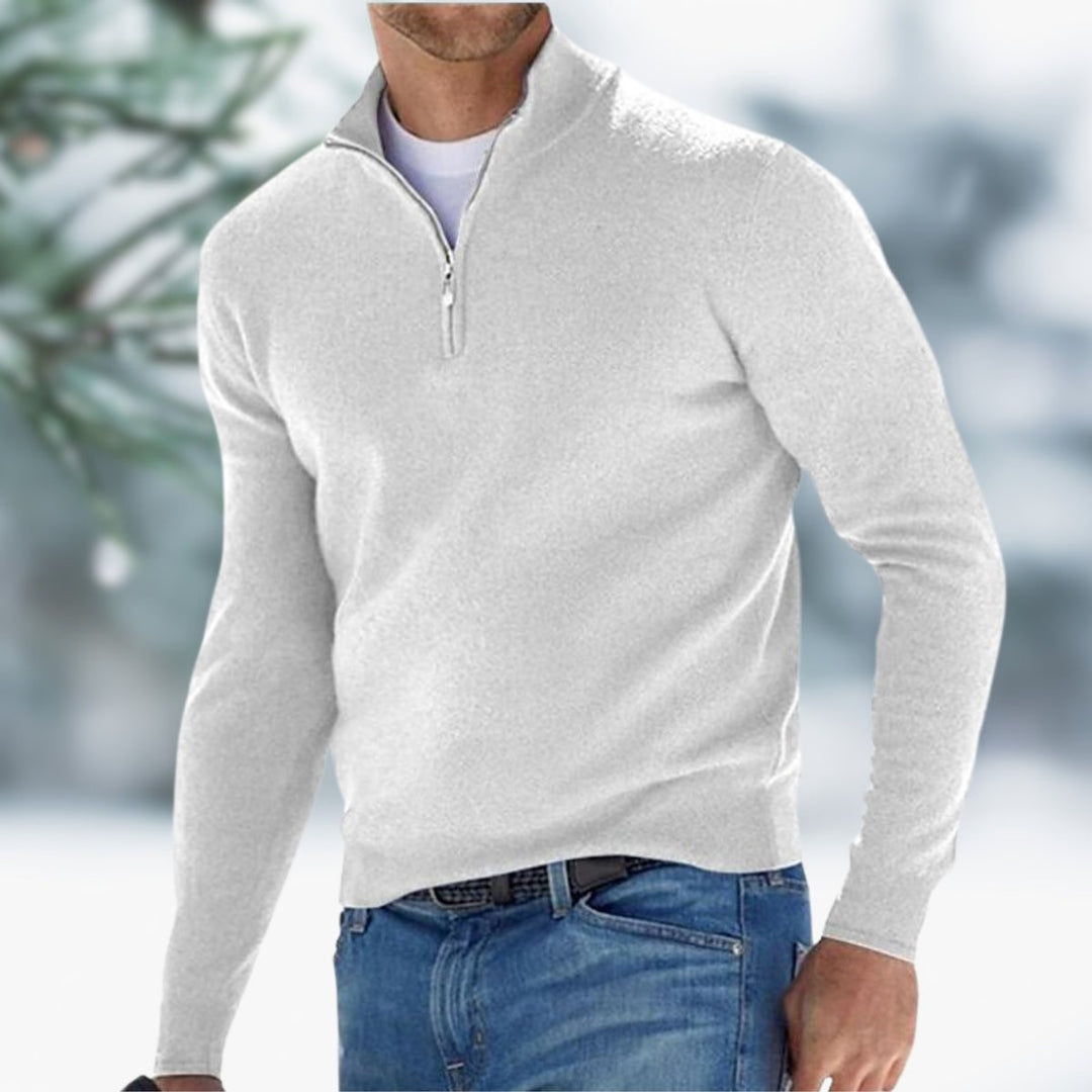 Heren Fijngebreide Quarter-Zip Mens Knit Sweater Pullover - Wit
