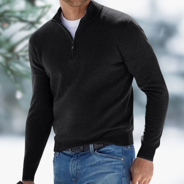 Heren Fijngebreide Quarter-Zip Mens Knit Sweater Pullover - Zwart
