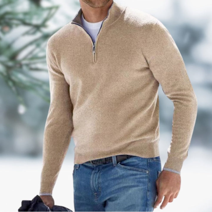 Heren Fijngebreide Quarter-Zip Mens Knit Sweater Pullover - Abrikoos