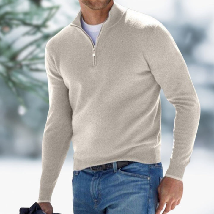 Heren Fijngebreide Quarter-Zip Mens Knit Sweater Pullover - Khaki