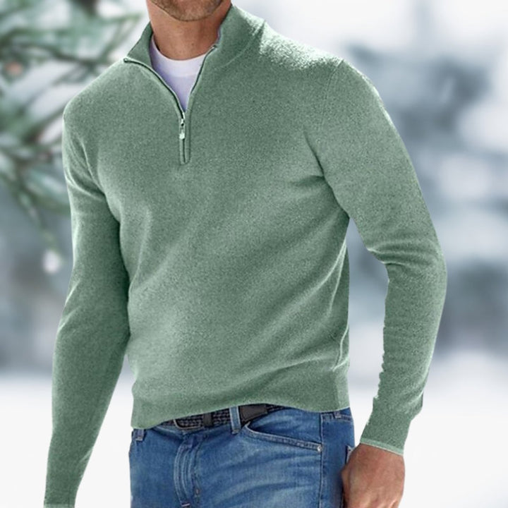 Heren Fijngebreide Quarter-Zip Mens Knit Sweater Pullover - Groen