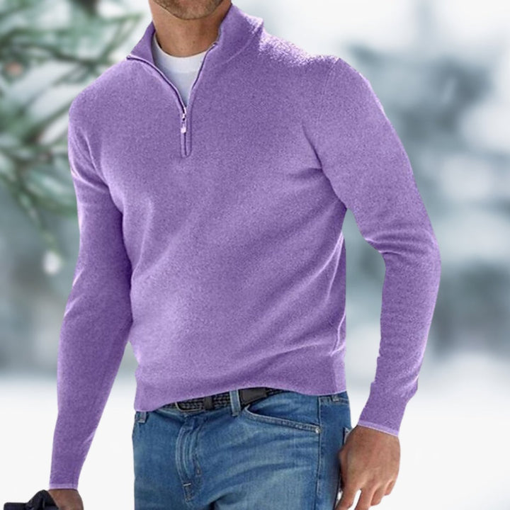 Heren Fijngebreide Quarter-Zip Mens Knit Sweater Pullover - Lichtpaars