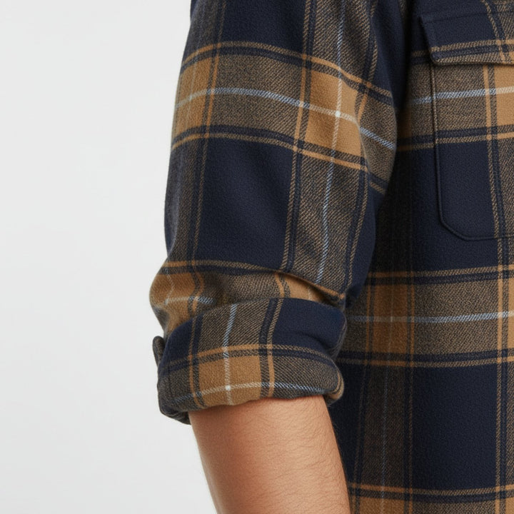 Heren Flanellen Geruit Overhemd met Button-Down Kraag