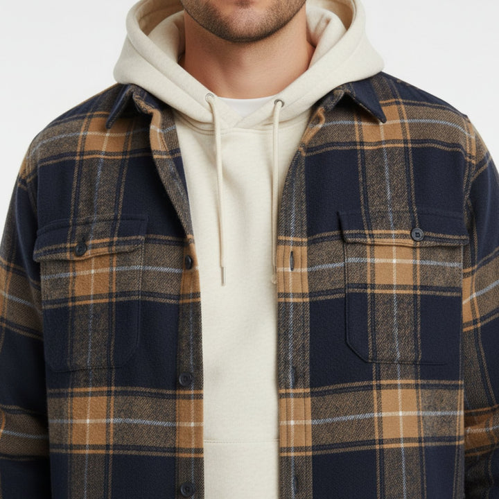 Heren Flanellen Geruit Overhemd met Button-Down Kraag
