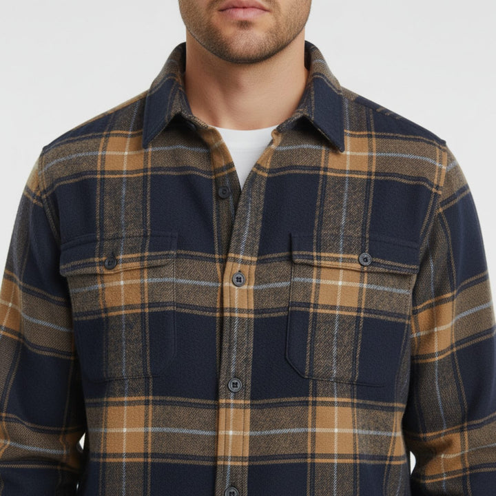 Heren Flanellen Geruit Overhemd met Button-Down Kraag