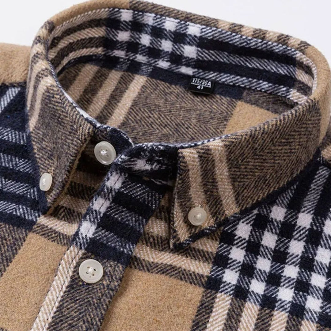 Heren Flanellen Geruit Overhemd met Button-Down Kraag
