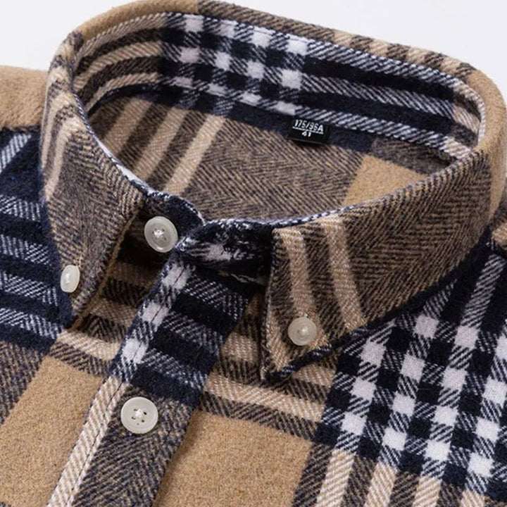 Heren Flanellen Geruit Overhemd met Button-Down Kraag
