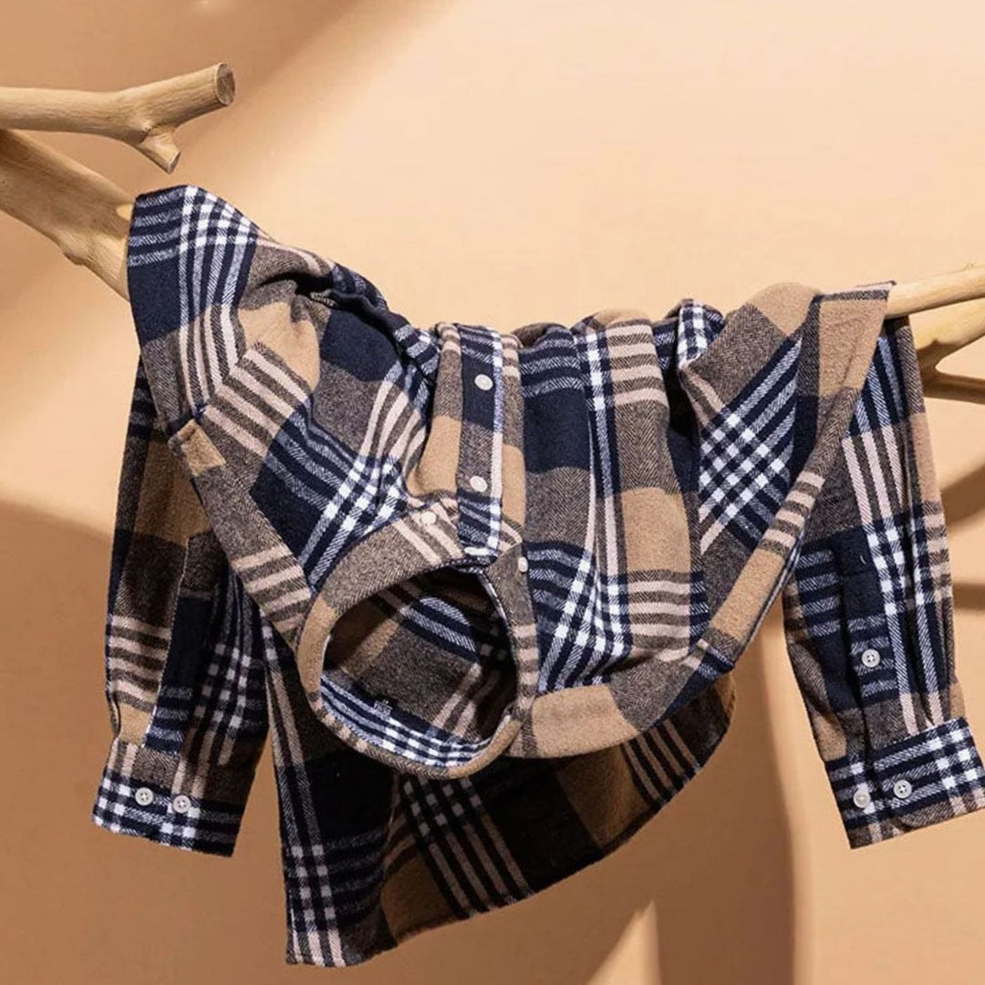 Heren Flanellen Geruit Overhemd met Button-Down Kraag