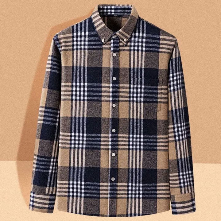 Heren Flanellen Geruit Overhemd met Button-Down Kraag