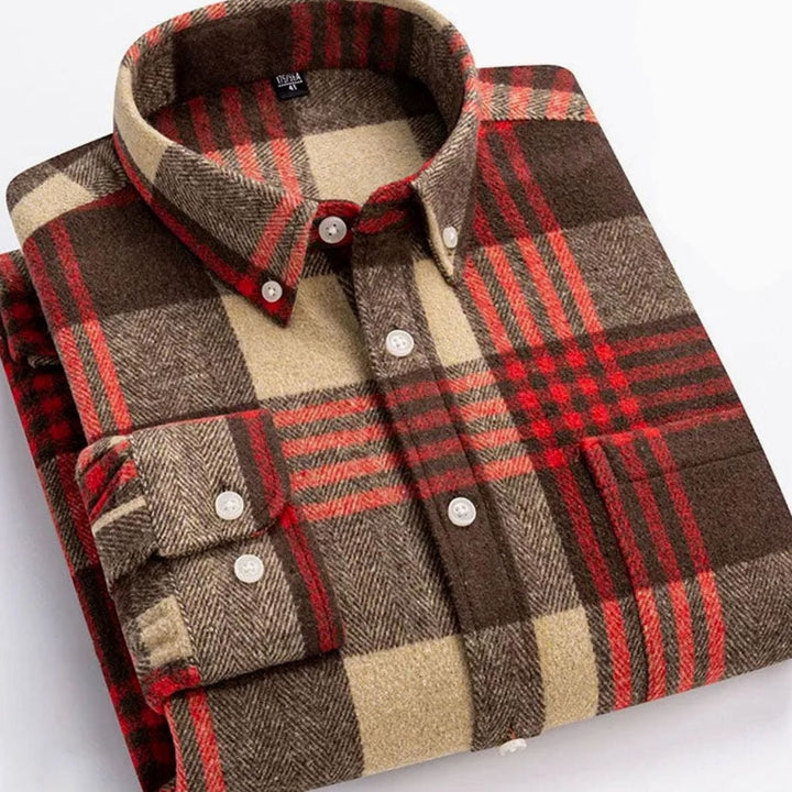 Heren Flanellen Geruit Overhemd met Button-Down Kraag - Rood