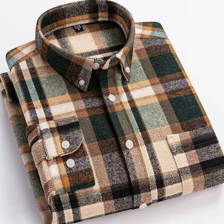 Heren Flanellen Geruit Overhemd met Button-Down Kraag - Groen