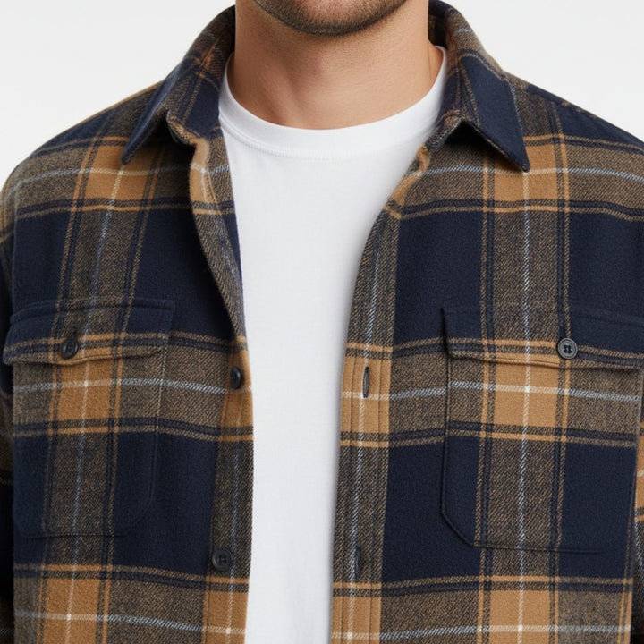 Heren Flanellen Geruit Overhemd met Button-Down Kraag
