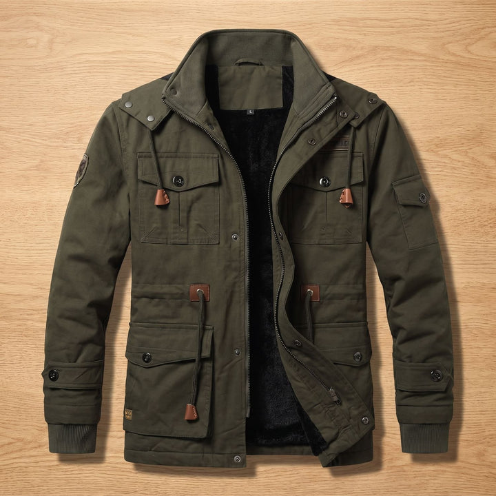 Heren Fleece-Gevoerde Cargo Winterjas met Capuchon - Groen