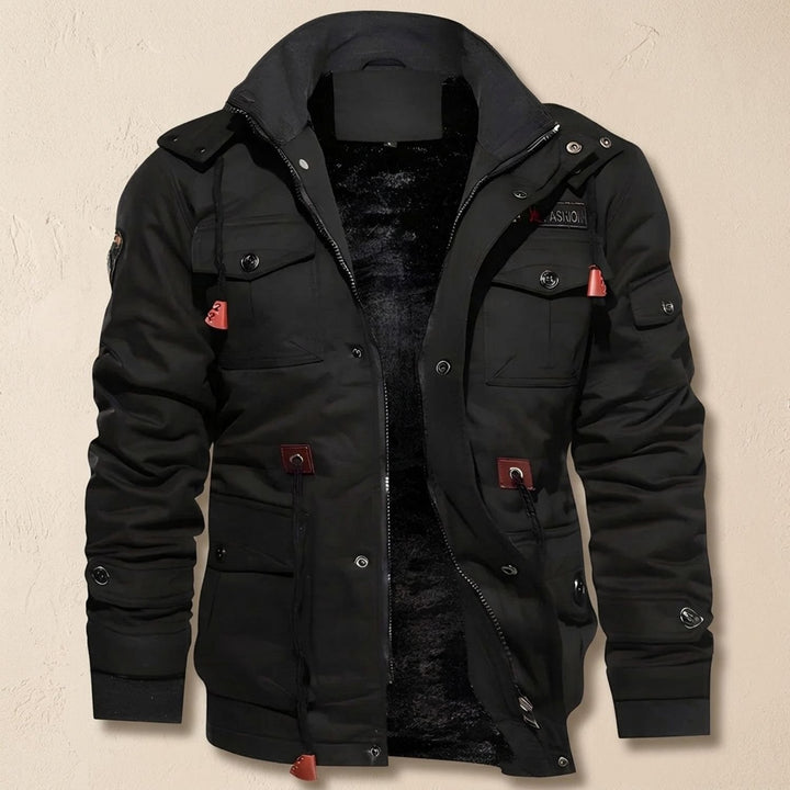 Heren Fleece-Gevoerde Cargo Winterjas met Capuchon - Zwart