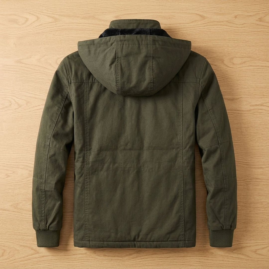 Heren Fleece-Gevoerde Cargo Winterjas met Capuchon, Khaki