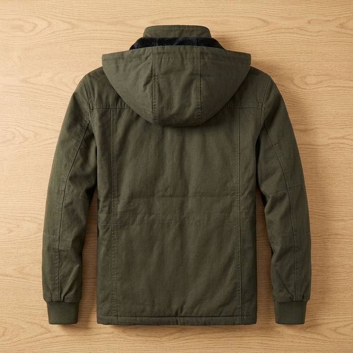Heren Fleece-Gevoerde Cargo Winterjas met Capuchon, Khaki