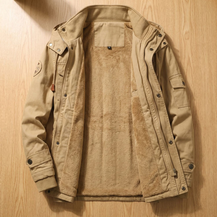Heren Fleece-Gevoerde Cargo Winterjas met Capuchon, Khaki - Khaki