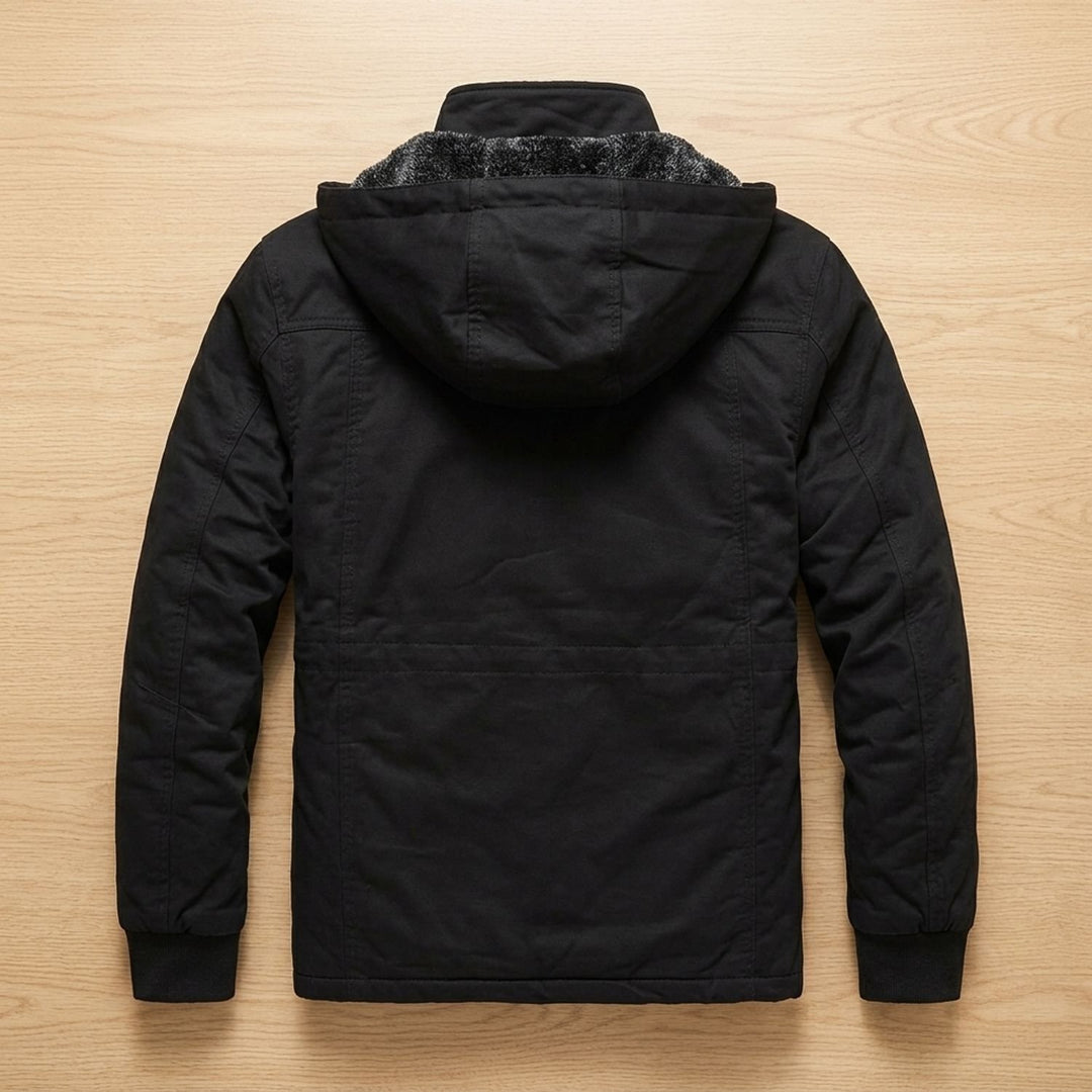 Heren Fleece-Gevoerde Cargo Winterjas met Capuchon, Khaki