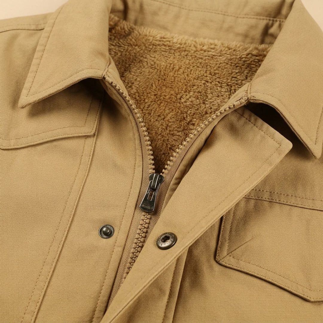 Heren Fleece-Gevoerde Cargo Winterjas met Capuchon, Khaki