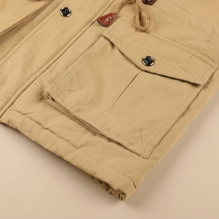 Heren Fleece-Gevoerde Cargo Winterjas met Capuchon, Khaki
