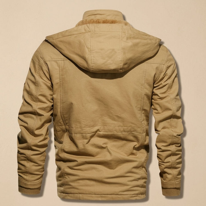 Heren Fleece-Gevoerde Cargo Winterjas met Capuchon, Khaki