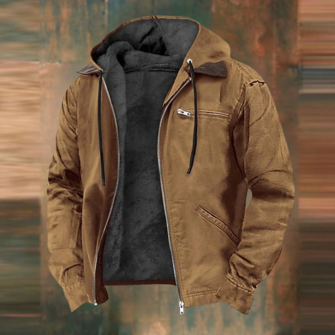 Heren Fleece-Gevoerde Rits Hoodie Winterjas - Bruin
