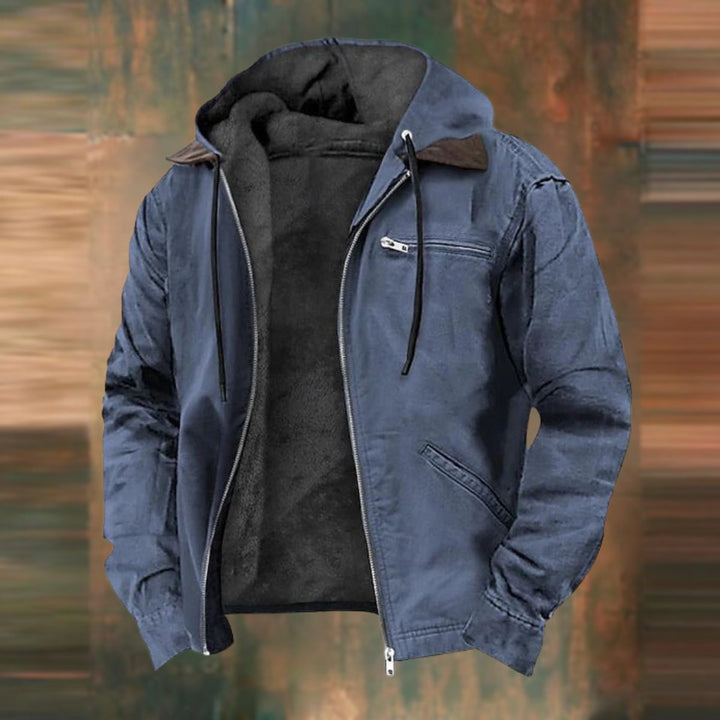 Heren Fleece-Gevoerde Rits Hoodie Winterjas - Blauw