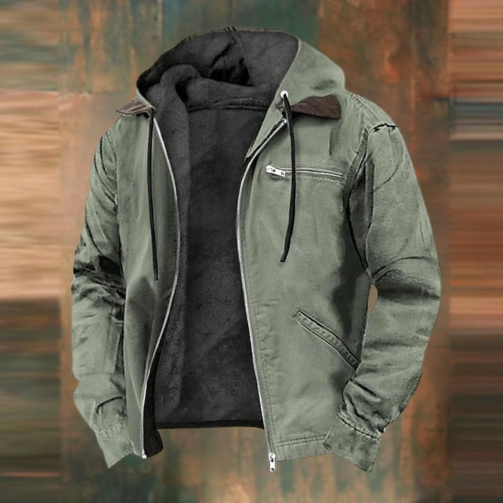 Heren Fleece-Gevoerde Rits Hoodie Winterjas - Groen