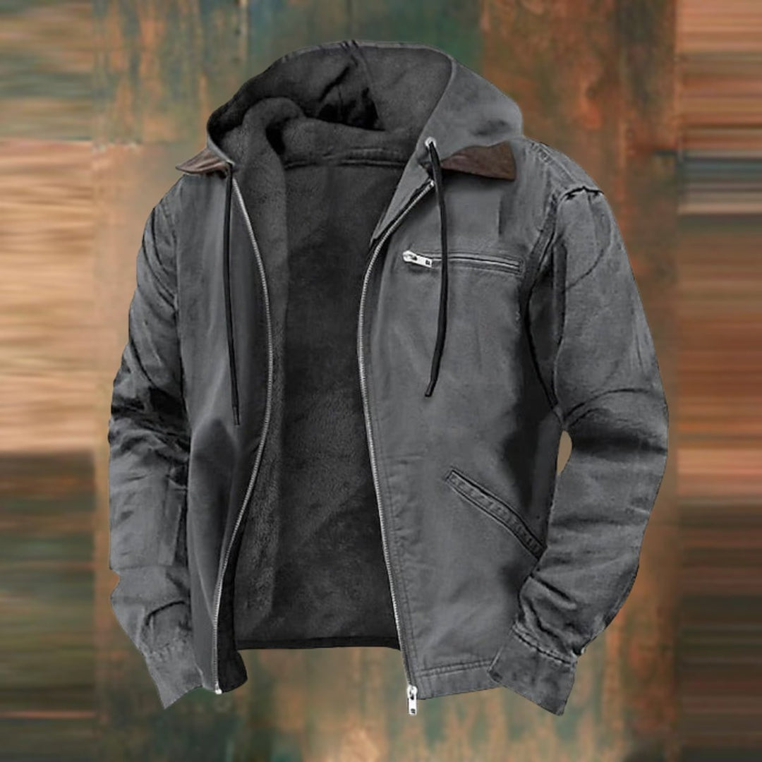 Heren Fleece-Gevoerde Rits Hoodie Winterjas - Grijs