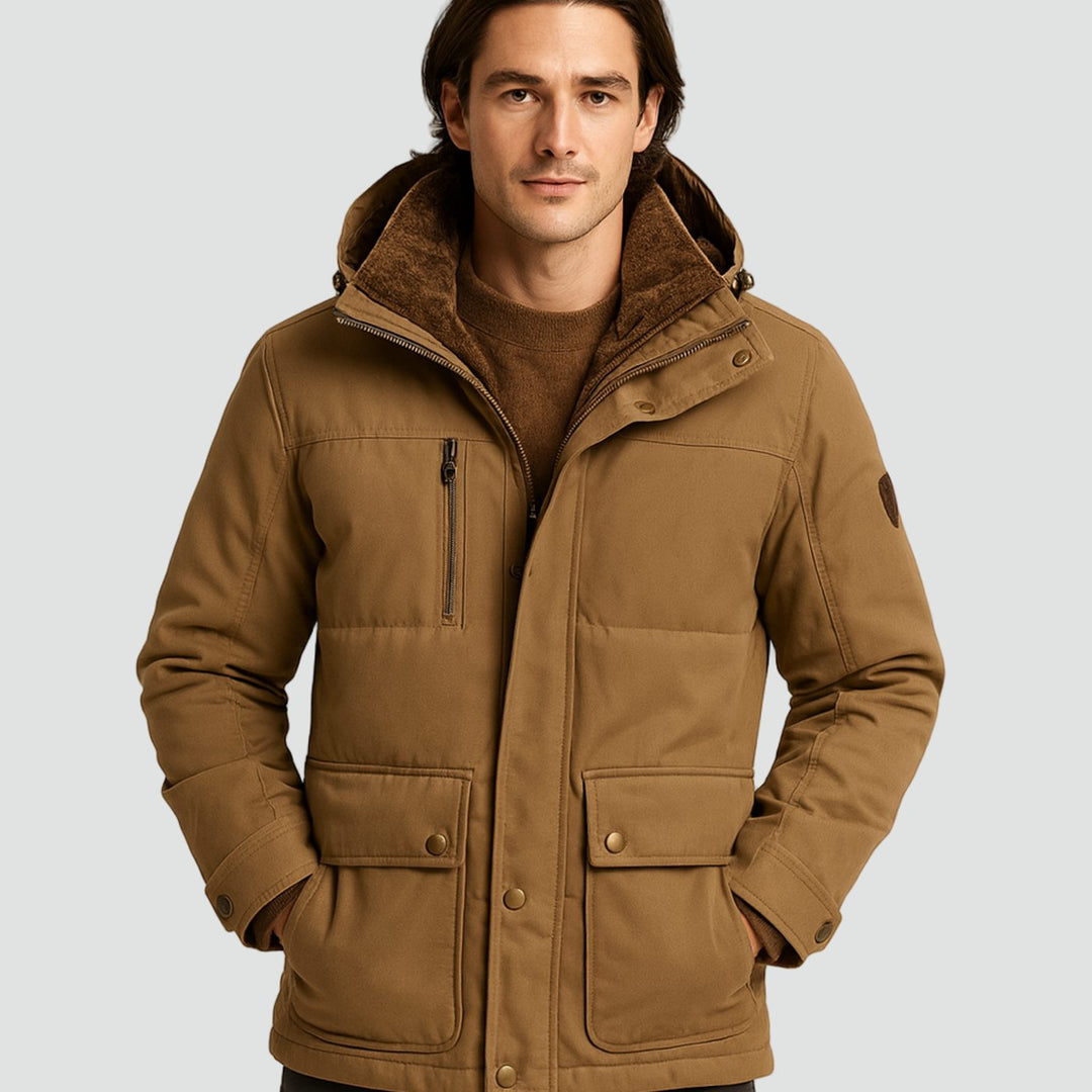 Heren Fleece Gevoerde Winterjas met Afneembare Capuchon - Khaki