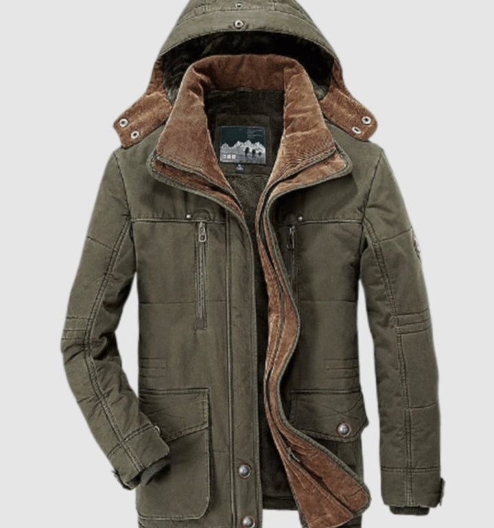 Heren Fleece Gevoerde Winterjas met Afneembare Capuchon - Groen