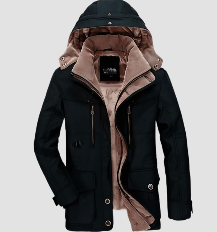 Heren Fleece Gevoerde Winterjas met Afneembare Capuchon - Zwart